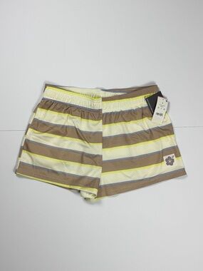 Grayson Threads Women Striped Athletic Shorts - Yellow, Brown, Gray